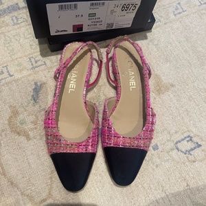 Chanel pink tweed flat slingback